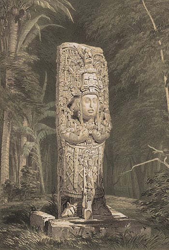 Lithograph of Stela at Copan, Published in 184...
